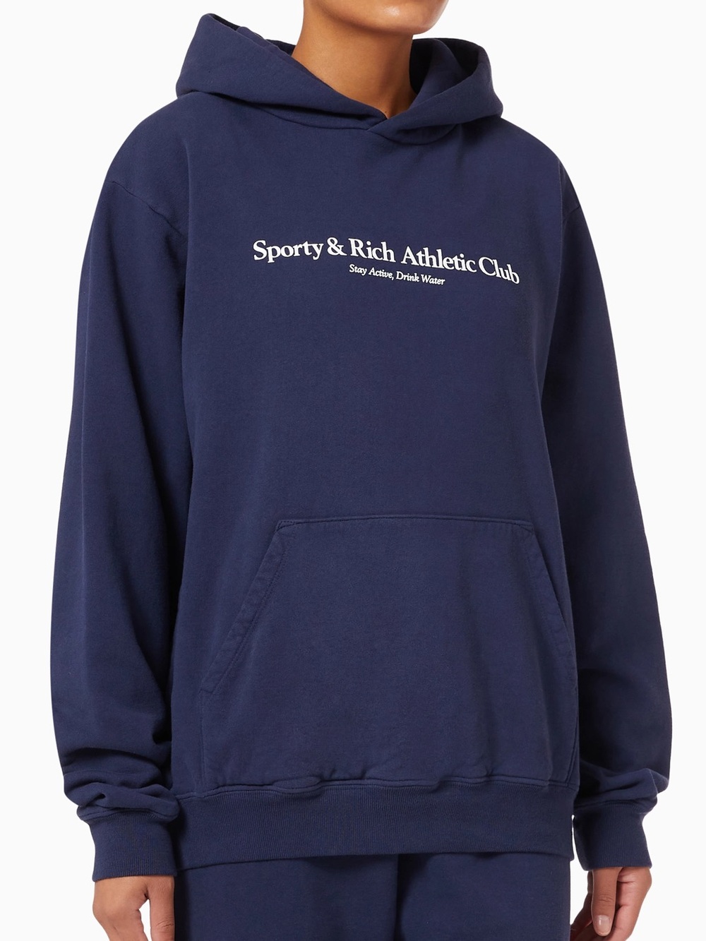 SPORTY & RICH Stay Active Drink Water Hoodie Sweatshirt NEW Size M Navy Blue